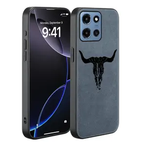 Luxury artificial leather phone case for MOTO G86 Power/G Power 2025 /G 2025 /G 5G 2024/G Play 2024 5G /G Stylus 5G /Edge 60 Pro/ Fusion,protective, Protection, Shockproof, high-quality,Cover, Protector, Longhorn Skull, Accessories, Cellphone