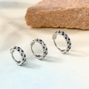OUFER BODY JEWELRY 20G Unisex Checkerboard Grid Hinged Segment Nose Ring - 316L Stainless Steel, Non-Tarnish Cubic Zirconia Body Jewelry for Nostril, Ear Cartilage Piercings