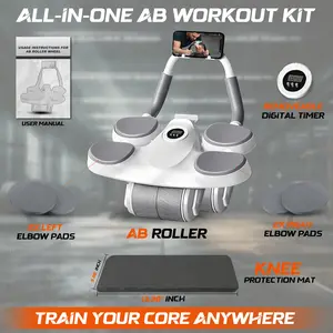 2026 Upgraded & Improved Ab Roller Wheel With Elbow Support with Knee mat Ab Wheel For Abdominal & Core Strength, Abs Roller For Home Workout, Abs Wheel Roller with Mobile Stand And Digital Timer (White)