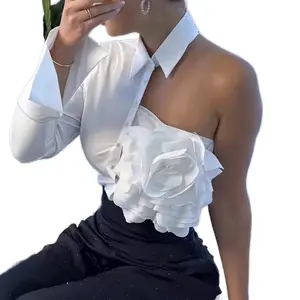 Chic Women Blouse Fashion 3D Floral Long Sleeve shirt.