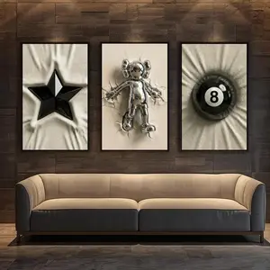 Decorative HypeBeast Kaws Inspired Designer Wall Art Poster Set Of 3, Kaws Style Hypebeast Decor, Arrtful Urban Decor Print, Kaws Figured