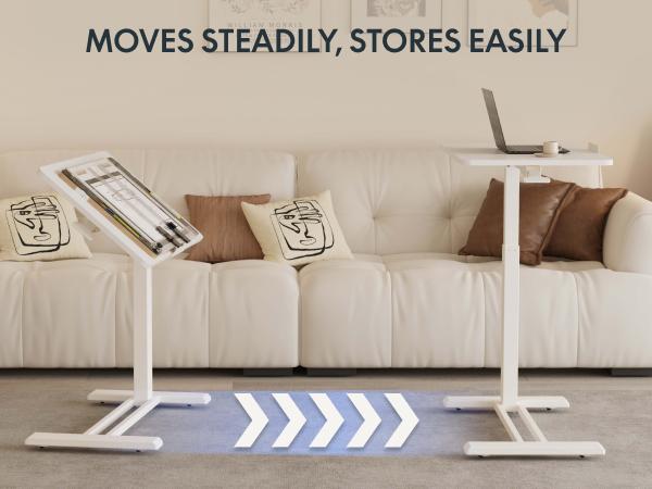 【SummerVibes】H7 PRO Mobile Standing Desk Adjustable Overbed Table Pneumatic with Wheels 90°Tiltable Portable Laptop Desk Rolling Computer Cart Foldable Bedside Table Modern Nightstand