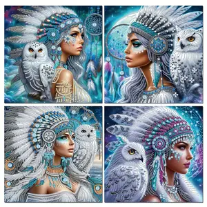 4pcs/set 11.8x11.8 inch,Native Woman,5D DIY Special Shape Crystal Partial Diamond Painting for Adults,Sparkling Gem Art,Diamond Art Kits,Diamond Mosaic Art kit for Beginners,Home decor