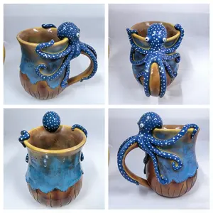 Deep Blue Octopus Resin Coffee Cup, Home Decor Aesthetic Deep Blue Color Design, Durable & Stylish Drinkware Accessory
