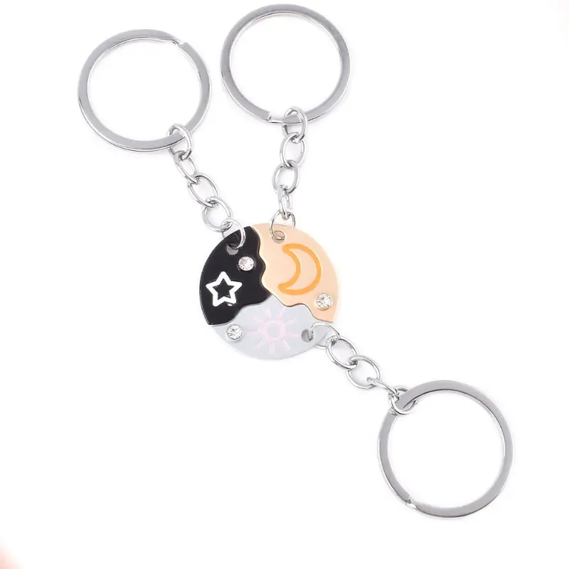 Sun Moon Star 3-Piece Best Friend Matching Keychains Set, Puzzle Pendant 3-Pieces Gift for Besties, Mother's Day Fashion Costume Jewelry Accessory
