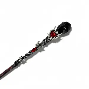 SaintMagic Obsidian Bloodthorn Spider Wand, Wizard Academy Style Handmade Natural Black Obsidian Fantasy Wand for Adult Collectors, Cosplay Prop, Red Gem Wand Gift with Box