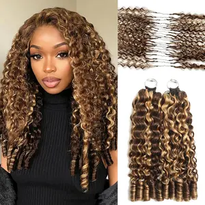 New 2026 Highlight Ombre Ramiss Burmese Curly Honey Blonde 4/27 Crochet Human Hair Pre-Separated 50g/Pack Time-Saving, 40 Strands/Pack Mircale Knots Hot braids,4-5 Packs for Full Head Protective Styles Light Weight No Tension Reusable Feather Crochet