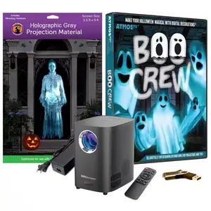 USB Projector Kit-Atmosfx Boo Crew USB Projector 5.5 Ft. X 9 Ft. L Gray Holographic Screen