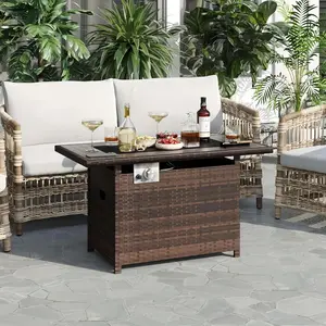 Aoxun Rectangular Propane Fire Pit Table, 48,000 BTU Outdoor Gas Fire Table with Removable Lid & Waterproof Cover, Fire Glass Included, Black Patio Firepit for Backyard Exterior
