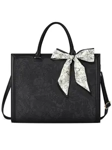 Women's Elegant Leaf Print Bowknot Design Handbag, Handheld Bag, Fashionable Large Capacity Tote Bag for Work & Daily Used, Casual Trendy Versatile High-quality Daily Commuting Purse