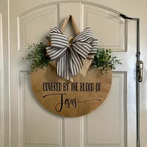 Wooden Front Door Hanger, Decorative Wooden Sign, 12 Inch Letter & Bowknot Design Door Hanger, Religious Home Decor, Housewarming Gift, Ornaments