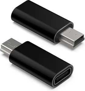 USB C to Mini USB Adapter, Type C Female to Mini USB 2.0 Male Convert Connector Support Charge & Data Sync Compatible GoPro Hero 3+, MP3 Players, Dash Cam, Digital Camera, Receiver etc(2-Pack) Black