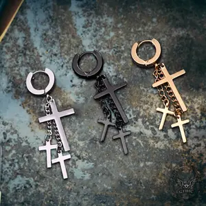 GTHIC Unisex Chain Cross Stainless Steel Earring Fashion Accessories Gift for Daily Wear