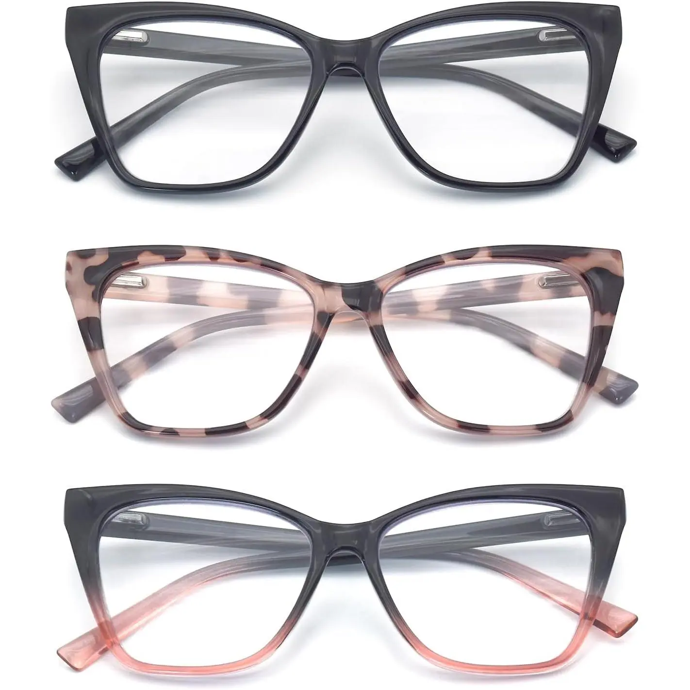 3-Pack Reading Glasses for Women Stylish Oprah Cat-Eye Spring Hinge Readers Anti Blue Light Eyestrain/Glare/UV