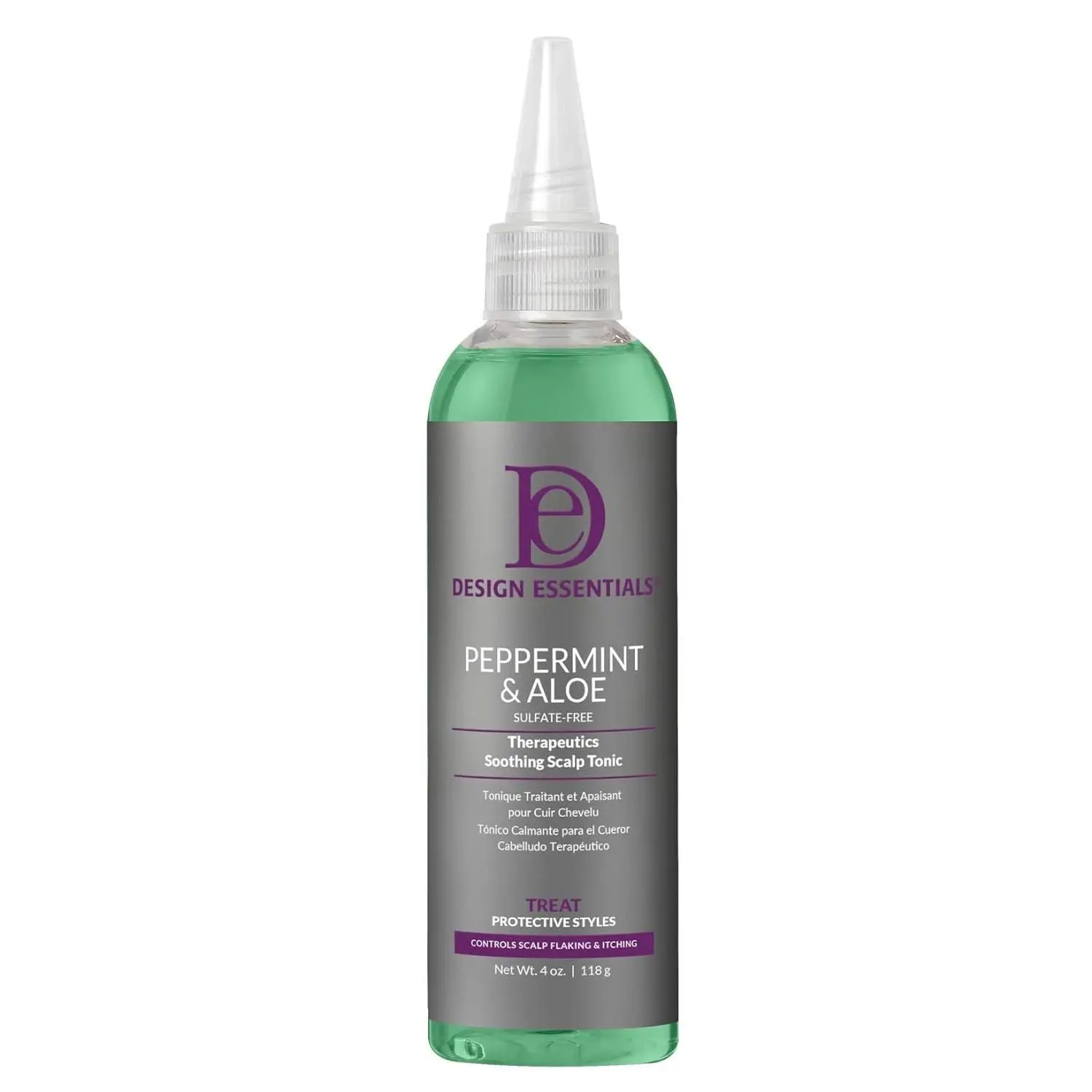 Design Essentials Peppermint & Aloe Soothing Scalp Tonic - Lightweight No-Rinse Haircare Scalp Refresher for Braids, Locs, 4 oz (Pack of 1) Hydrating Hair Care Herbal Hair Care Heat Control, Hair Products