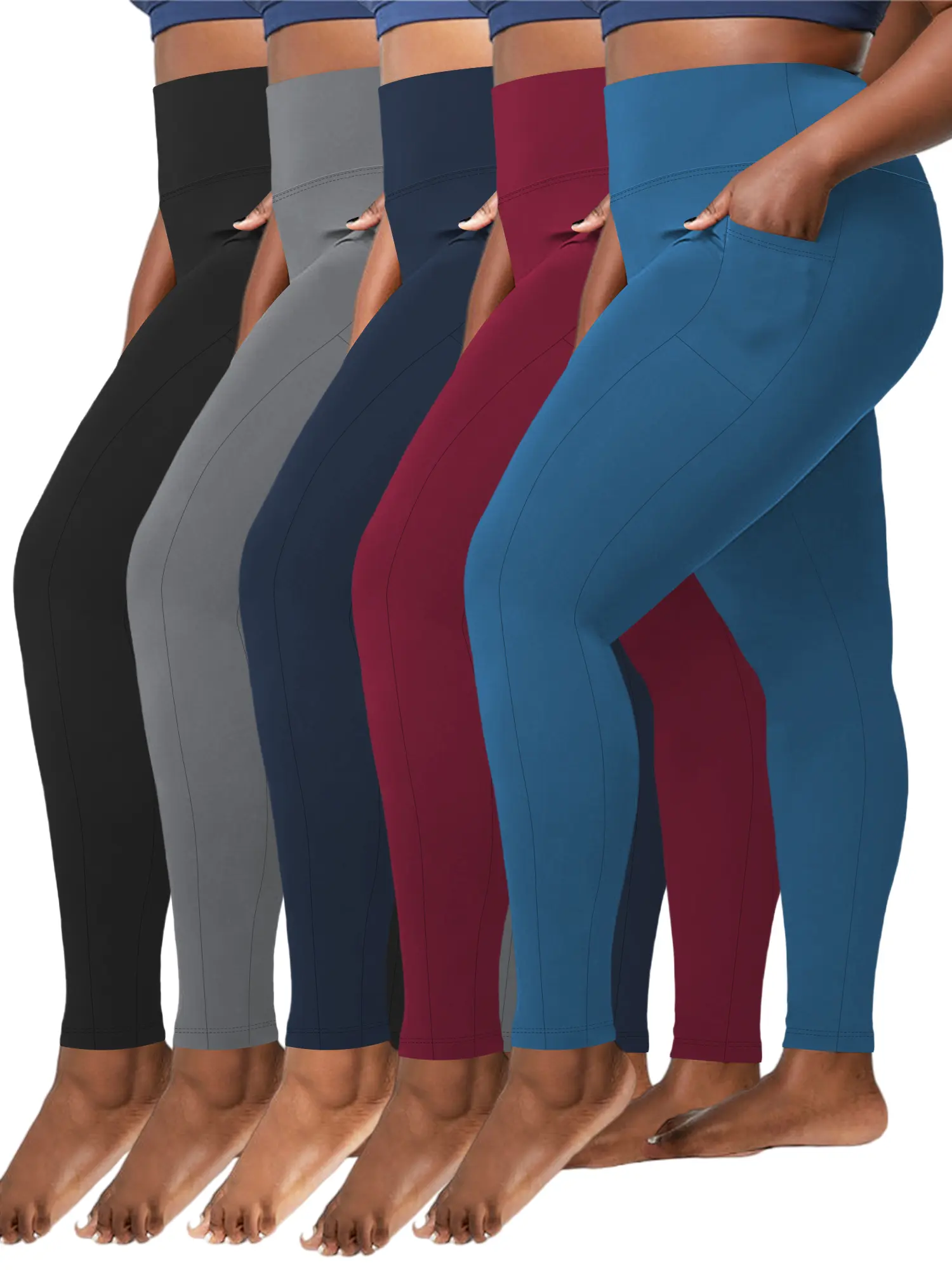Plus Size Leggings for Women 3-Pack, High-Waisted 4-Way Stretch Athletic Gym Tights with Pockets for Hiking