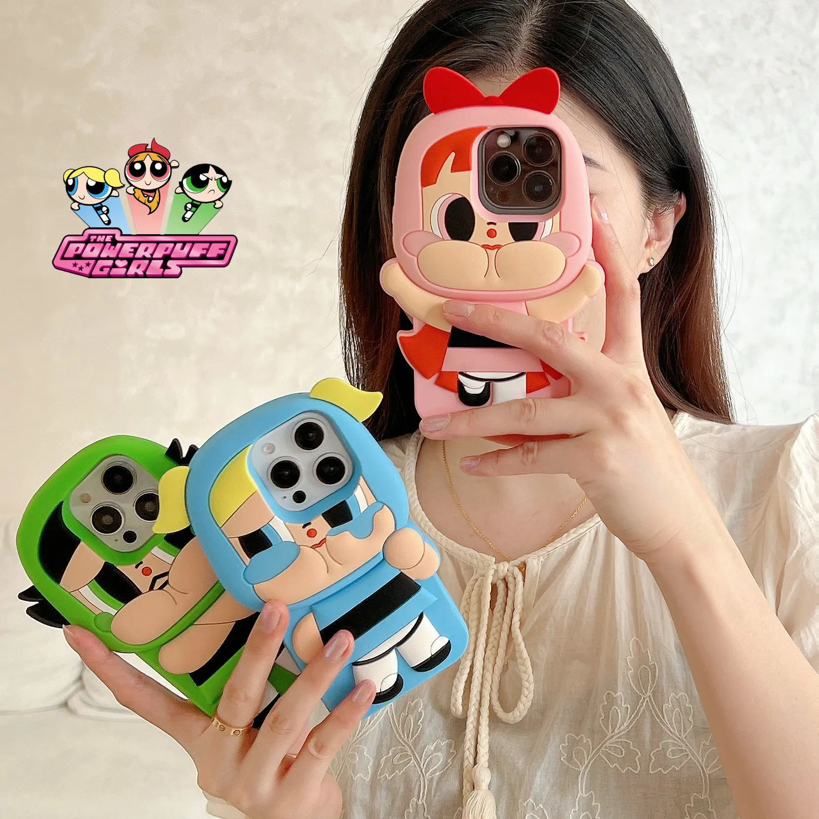 Cartoon Chinese Cute Pouting Powerpuff Girls Silicon Smartphone Case - Anti-Drop, Shockproof Protection for iPhone 17 Pro Max, 16, 15, 14, 13, 12 Pro Devices, Soft
