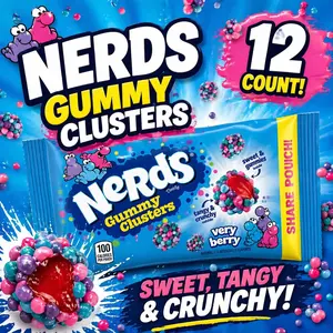Nerds Gummy Clusters Very Berry 12 Count, Sweet & Tangy Crunchy Gummy Candy Share Pouches