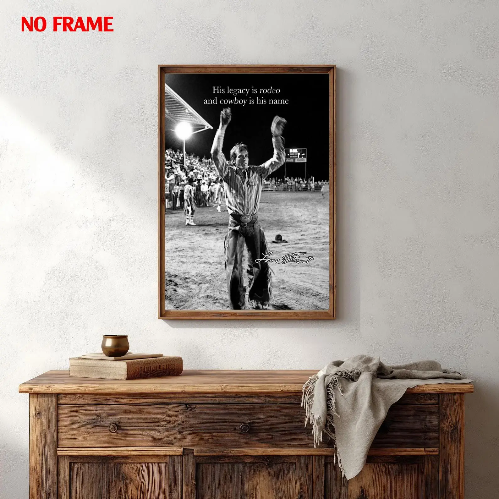 [NO FRAME] Vintage Lane Frost Signed Poster, Legendary Bull Rider Rodeo Scene Print, Classic Western Home Decor Wall Art with Mount Compatibility