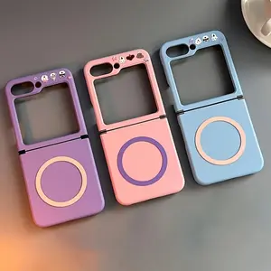 Phone Case - Suitable for Samsung Folding Phone Cartoon Sticker Magnetic Macaron Color Matching Suitable for Galaxy Z Flip 6/Z Flip 7 Phone Case Hinge Protection Suitable for Z Flip 5/Z Flip 4/Z Flip 3 Anti-Drop Protective Case