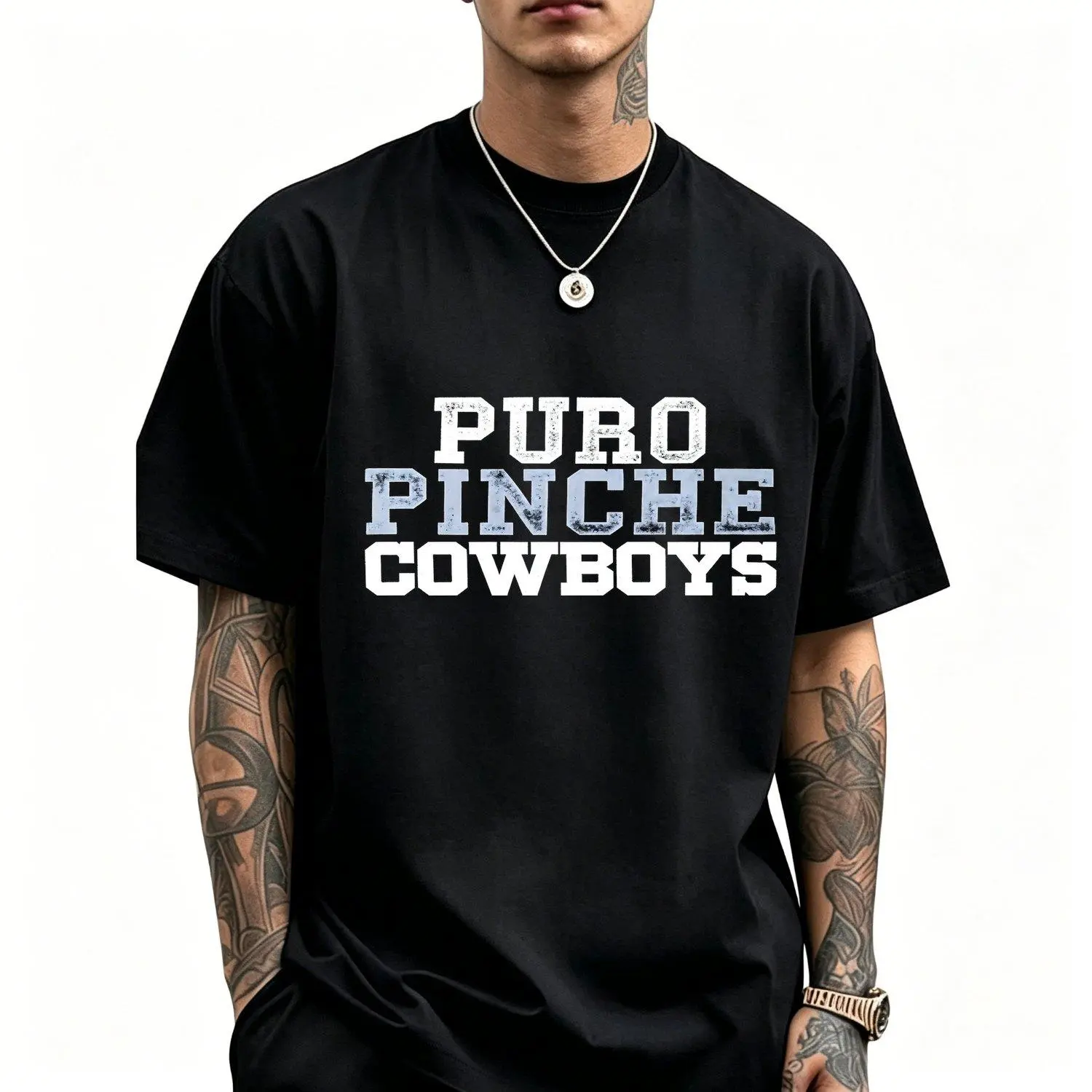 Puro Pinche Cowboys Short Sleeve Crew Neck Tees Casual Mens Graphic T Shirts Vintage Style