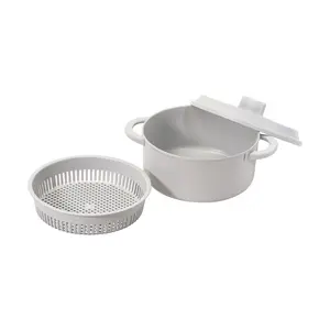 PEARL LIFE Microwave Steamer Pot with Colander, Japanese Design, Grey, Healthy Meal Prep Cookware