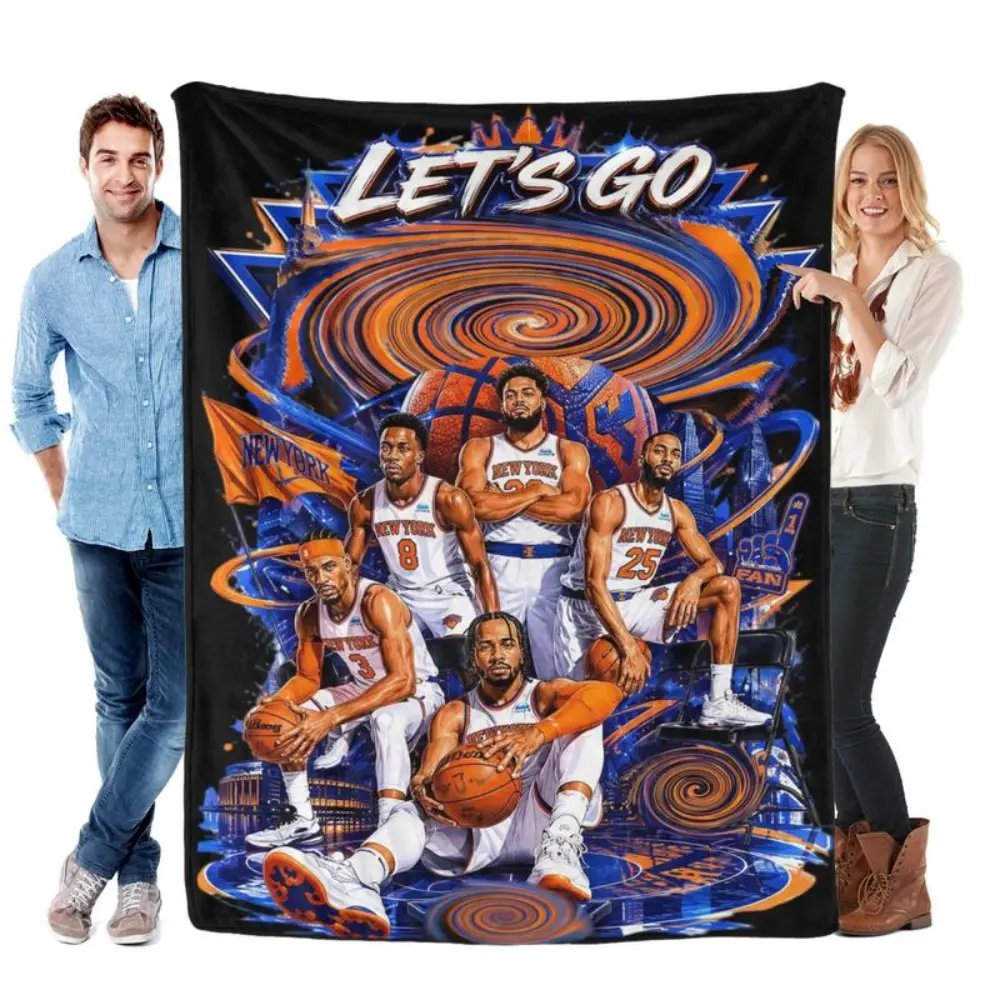 Unisex Let's Go City Basketball Team Star Players Print Flannel Throw Blanket - Ultra-Soft Warm All-Seasons Team Print Blanket for Sports Fans, Sofa Couch Use