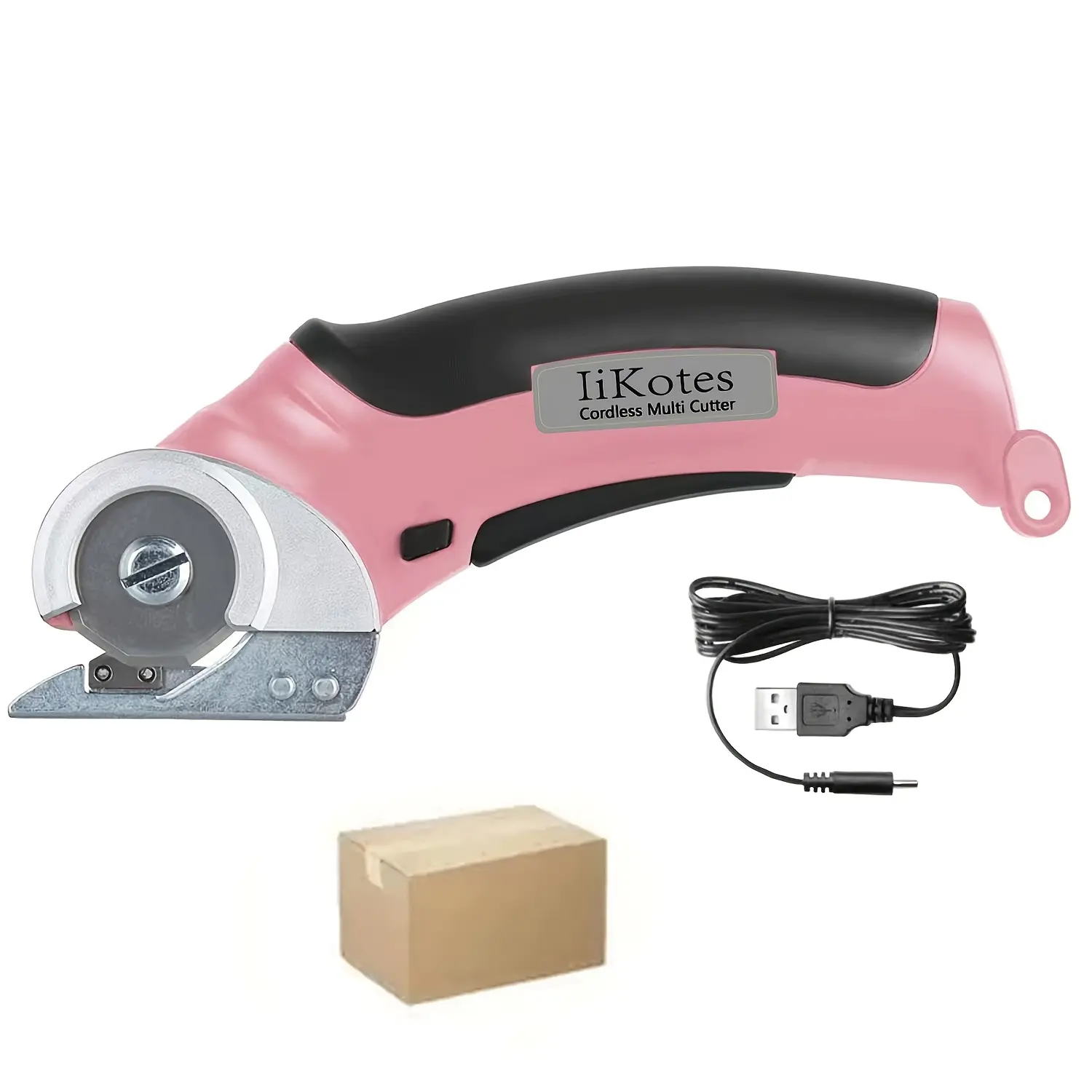 IiKotes Cordless Electric Scissors, cardboard cutter, Heavy Duty Cordless Shears with USB Rechargeable Battery 4V with Safety Lock, Trigger Operation and Non-Slip Grip Cuts Denim, Wool, Leather, Carpet Cardboard, Pink, 2000 mAh