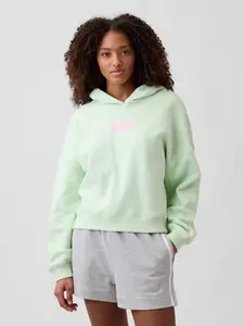 Women Relaxed Gap Mini-Logo Cropped Hoodie - Pod Green