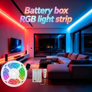 3535 RGB LED light strip, comes with a three-button remote control, battery powered (AA batteries not included), self-adhesive. Suitable for living rooms, bedrooms, game rooms, and holiday party decorations.