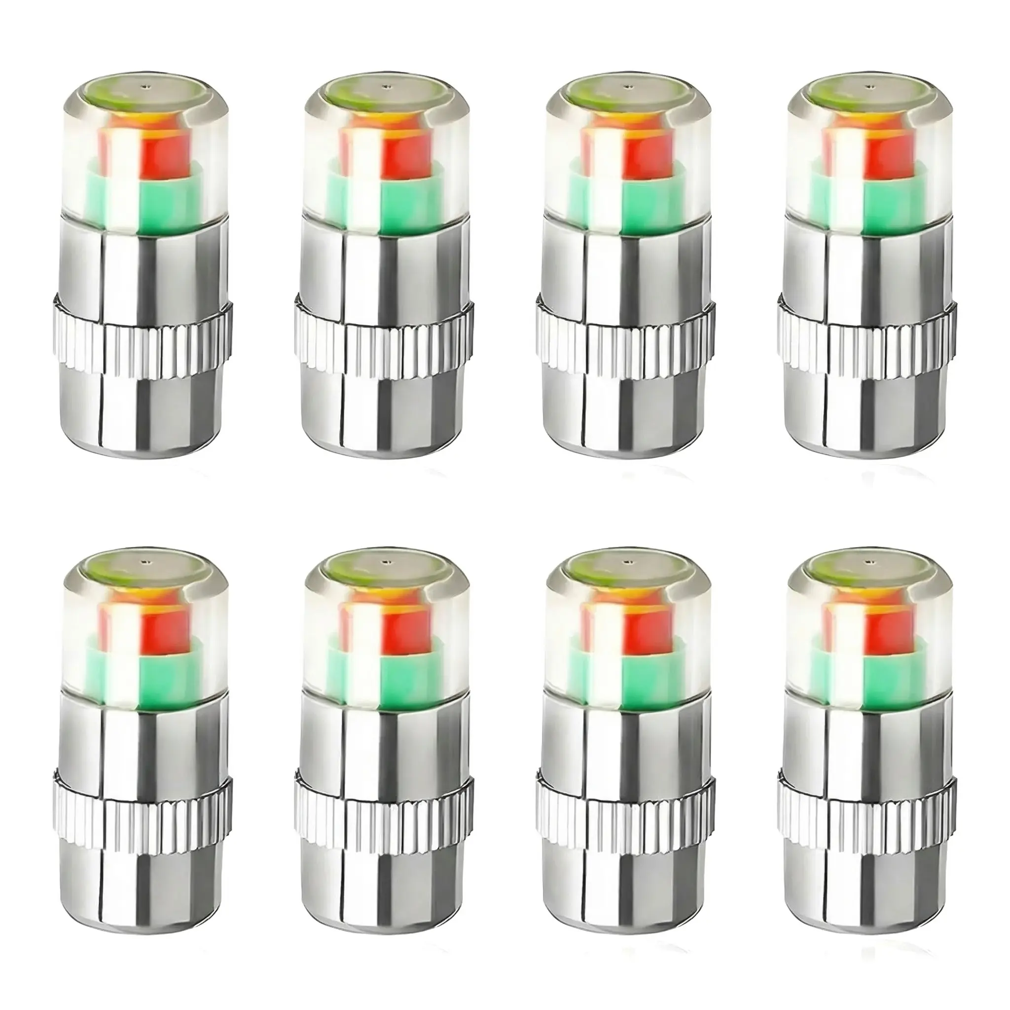 8PCS Stainless Steel Chrome Tyre Caps Set - Hand Tighten, 36PSI/2.4Bar 3-Color Visual Alert Sensor Indicator, Sensitive Pressure-Sensing Function, Real-Time Awareness, Universal for Car/Truck, Improves Safety & Extends Tire Life, Tire Valve Caps