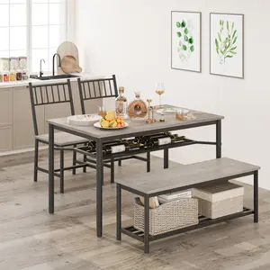 Garvee 4-piece dining set with 1 table, 2 chairs, and 1 bench, dining table for 4 people with storage space, space-saving dining room set, for dining room and living room, 120 x 70 x 80 cm