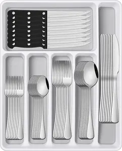 49 count Silverware Sets With Organizer And Steak ,Stainless Steel Flatware Sets Service For 8 Person For  Kitchen,Tableware Cutlery Sets,Includes  Spoon and Forks Sets
