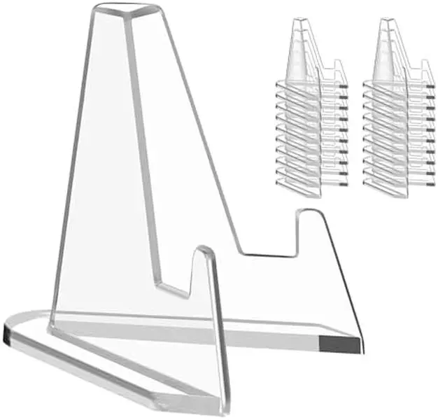 20-Pack Mini Acrylic Stand Easel with Triangular Base, 2.2-Inch Tall Sturdy Holder for Trading Cards, Baseball Cards, Medals, 2.13 x 1.65 Inch Office Desk Organizer for Art Classes, Bookstores, Graded PSA Items