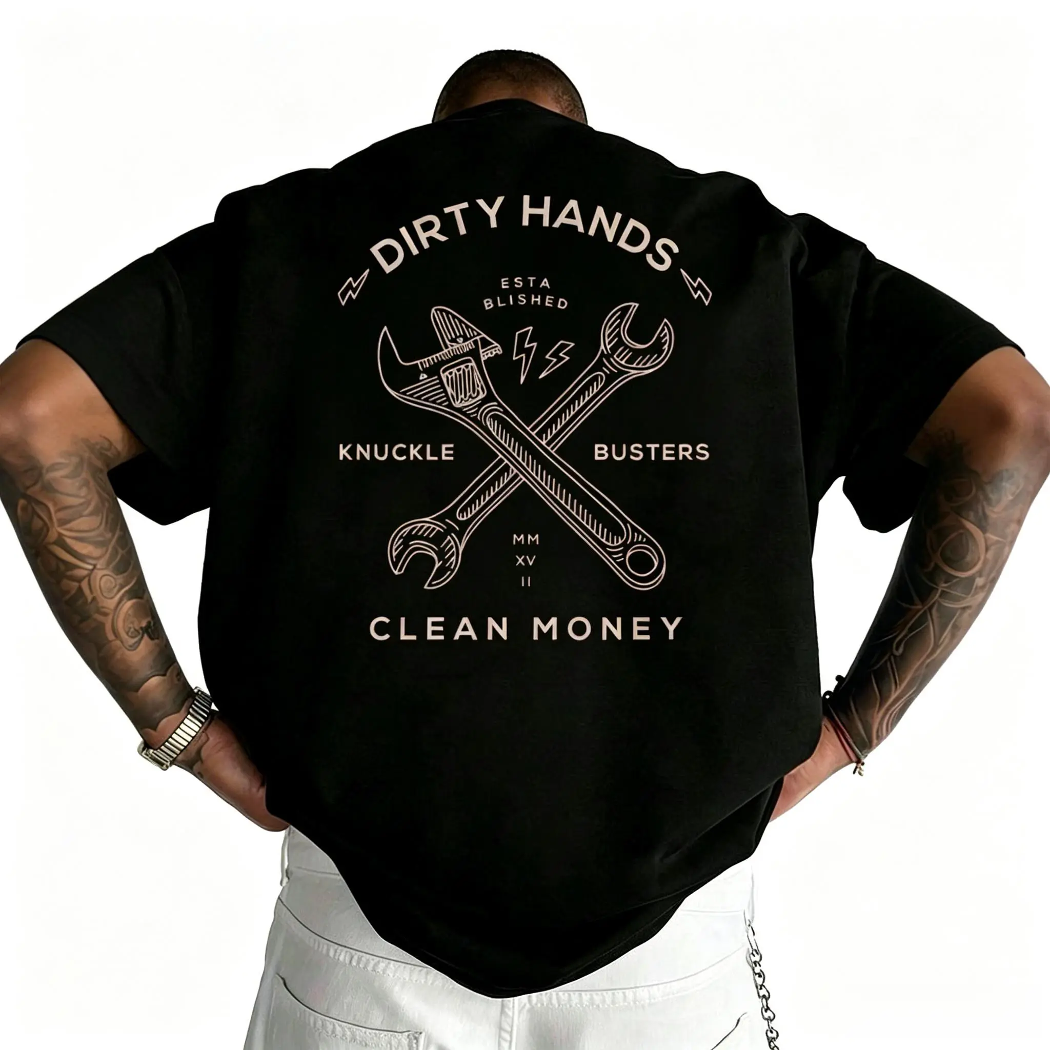 Men's Shortsleeve "Dirty Hands Clean Money" Graphic T-Shirt | Soft Combed Ring-Spun Workwear & Streetwear Top | Menswear, Classic, Stylish, Round Neck, Ribbed, Tshirt, Casual Wear, Smooth, Knit, Fabric, Twill, Quarter, Seamless Armpits