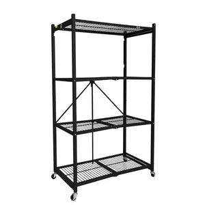 Origami R5-06W Black 4-Wheeled and 4-Shelf Folding Steel Wire Shelving Storage Origami R5-06W Black 4-Wheeled and 4-Shelf Folding Steel Wire Shelving Storage
