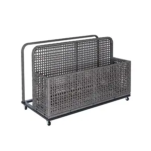 Large Rolling Pool Float Storage Bin with Wheels, Grey PE Rattan Outdoor Basket, Movable Storage Caddy for Pool Floats, Noodles, Toys, Towels and Beach Accessories, for Patio Poolside