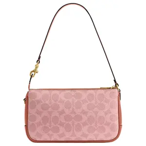 COACH Plaza Print Design with Gold Chain Hardware, Coated Canvas and Calfskin Crossbody Bag for Women in Cantaloupe Pink Leather Satchel Leather Shoulder Bags