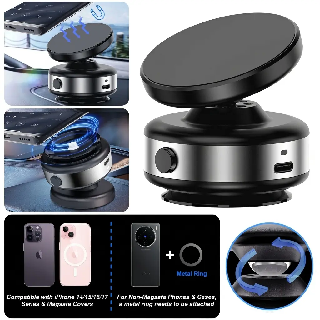 360° Adjustable Electric Vacuum Magnetic Phone Holder, Suction Cup Phone Mount for Magsafe, Portable for Car, Makeup/Gym/Mirror, for iPhone 17 Pro Max MagSafe 15/16
