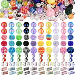 200 Pcs Beads for Pens Making with Rondelle Spacer & 16/20mm Bubblegum Beads Mixed Crystal Resin Chunky Beads for DIY Craft Supplies Keychains