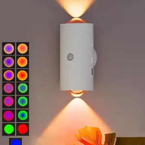 USB Rechargeable LED Night Light with Move Sensor RGB Gradient Ambient Dimmable Indoor Light Customizable Led Magnetic Step Lamp for Entryway Bedside Desk Closet Decorative Wall Modern Night Lights