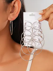 6 Pcs Women's Earrings Set, Elegant Design, Slimming Large Studs Combo, Circular Stud Earrings, Circle Shape Earrings, Simple Jewelry, Perfect Gift or Daily Wear