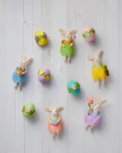 Bunnies & Blooms Felt Ornament Set, Set of 10, Unlit by Balsam Hill
