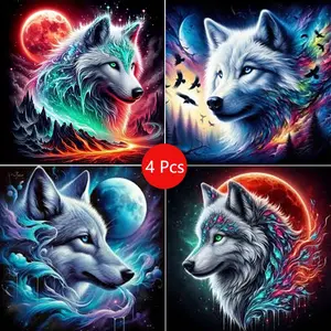4pcs Midnight Wolf Diamond Painting Kit, Adult Art Set, Frameless DIY 5D Diamond Art Crafts, Beginner Home Decor Wall Art, Handicraft, Handmade Gifts, DIY Craft Supplies