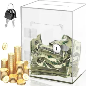 Clear Piggy Bank with Lock, Coin Piggy Bank, 1 Count Acrylic Money Box, Desktop Money Storage Box, Money Saving Box, Money Savings Box, Home Decor, Gift for Kids, Ornaments