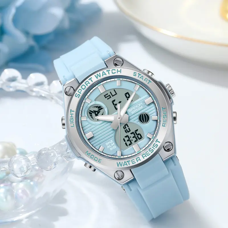 SANDA 6067 G Style LED Digital Watch for Women Sports Chronogiraph Lady Quartz Wristwatch Waterproof Female Analog-digital Quartz Watch, Waterproof Watch with Luminous, Alarm, Calendar Function, Multifunctional Watch, with Box, Fashionable Wristwatches