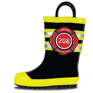 Fire Chief Kids Rain Boot - Black & Yellow, Puddle Proof Fun for All Outdoor Adventures, Comfortable and Easy to Put on