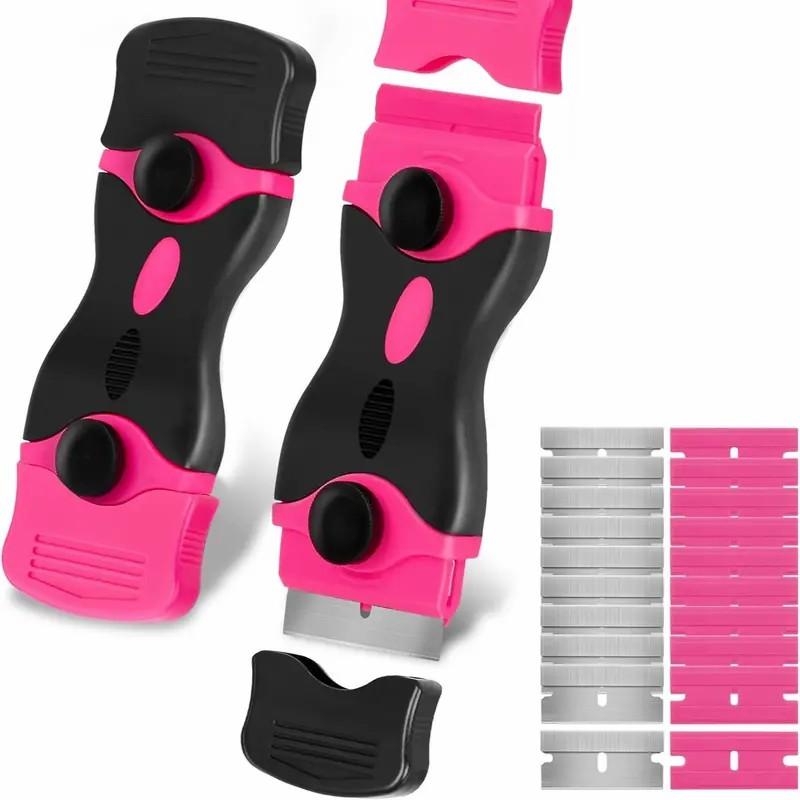 Pink Glass Cooktop Scraper Tool Set, 10 Plastic & 10 Metal Blades, Non-Scratch Razor Scraper for Stovetops, Windows, Paint, Caulk, Labels, Ceramic Tile & Car Cleaning