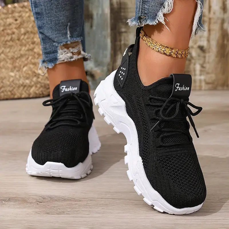OFIREND Women's Chunky Sneakers, Breathable Knit Platform Dad Shoes with Cushioned Non-Slip Support Sole, Lightweight Adjustable Lace-Up for Travel & Commutes, Breathable Lightweight Sneakers, Casual Trendy Sneakers