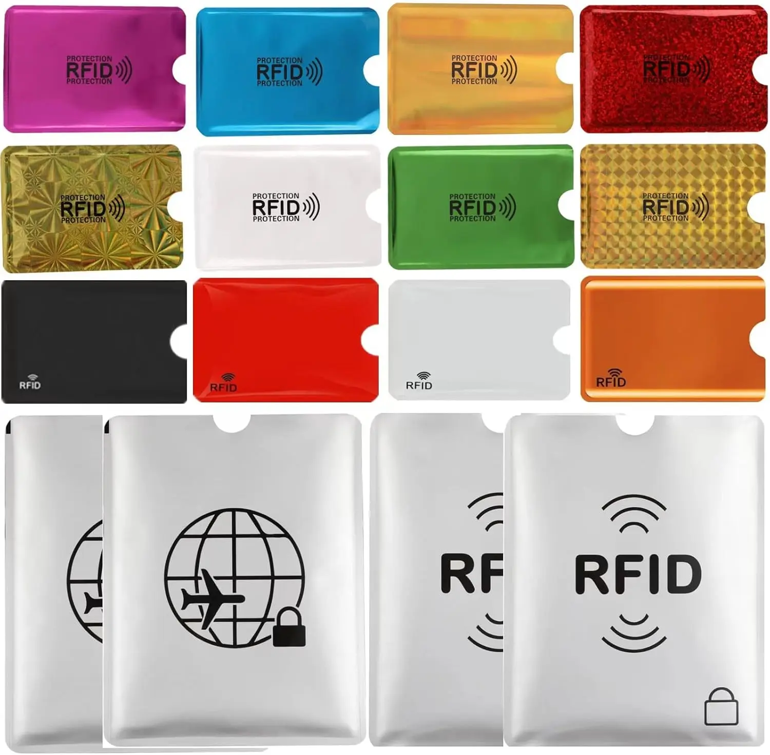 16 RFID Blocking Sleeves Set (12 Colorful Credit Card Protector RFID Blocking Sleeve & 4 RFID Passport Holder). Effectively Protect Your Credit, Debit, and ID Cards From Electronic Theft.